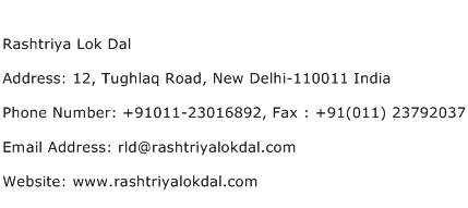 Rashtriya Lok Dal Address Contact Number