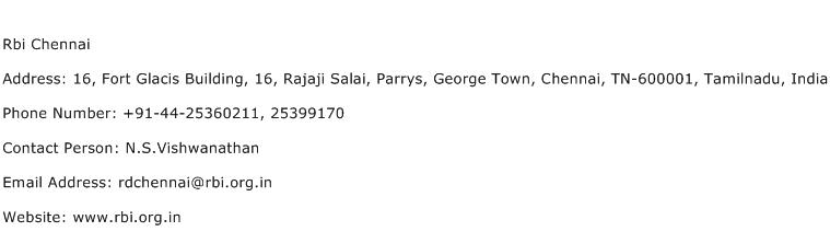 Rbi Chennai Address Contact Number