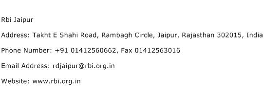 Rbi Jaipur Address Contact Number