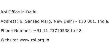 Rbi Office in Delhi Address Contact Number