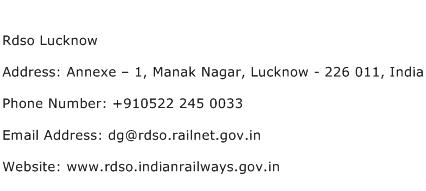 Rdso Lucknow Address Contact Number