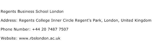 Regents Business School London Address Contact Number