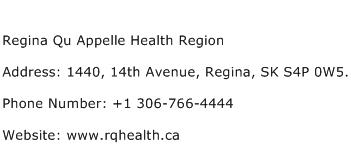 Regina Qu Appelle Health Region Address Contact Number