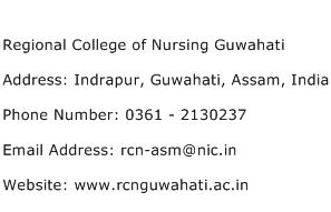 Regional College of Nursing Guwahati Address Contact Number