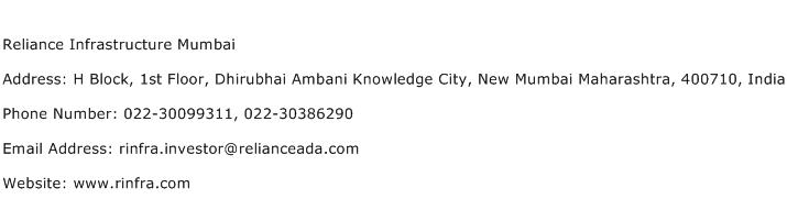 Reliance Infrastructure Mumbai Address Contact Number