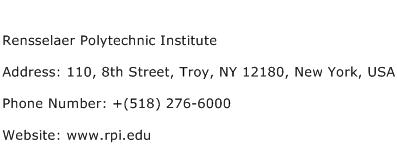 Rensselaer Polytechnic Institute Address Contact Number