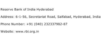 Reserve Bank of India Hyderabad Address Contact Number