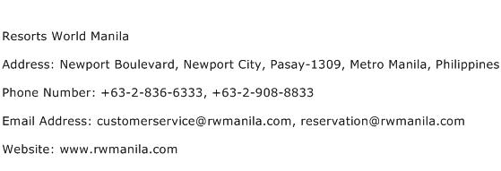 Resorts World Manila Address Contact Number