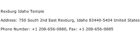 Rexburg Idaho Temple Address Contact Number