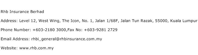 Rhb Insurance Berhad Address Contact Number
