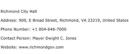 Richmond City Hall Address Contact Number