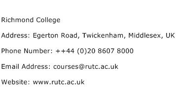 Richmond College Address Contact Number