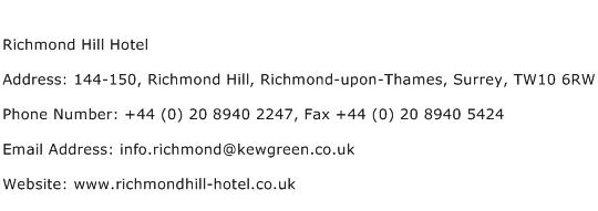 Richmond Hill Hotel Address Contact Number