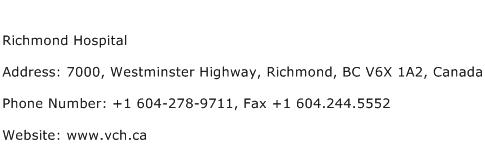 Richmond Hospital Address Contact Number