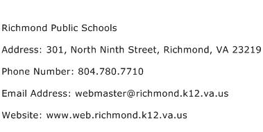 Richmond Public Schools Address Contact Number