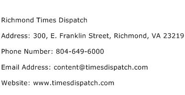 Richmond Times Dispatch Address Contact Number