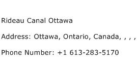 Rideau Canal Ottawa Address Contact Number