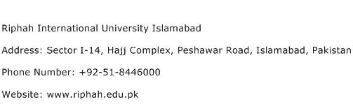 Riphah International University Islamabad Address Contact Number