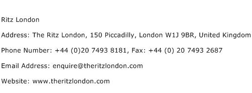 Ritz London Address Contact Number