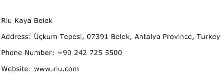 Riu Kaya Belek Address Contact Number