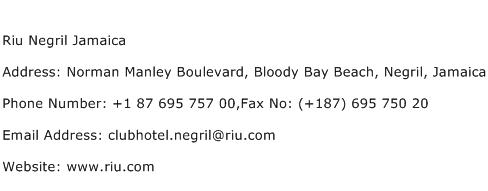 Riu Negril Jamaica Address Contact Number