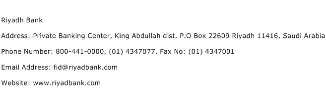 Riyadh Bank Address Contact Number