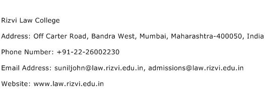 Rizvi Law College Address Contact Number