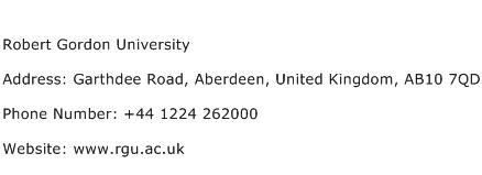 Robert Gordon University Address Contact Number