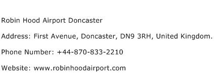 Robin Hood Airport Doncaster Address Contact Number