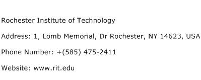 Rochester Institute of Technology Address Contact Number