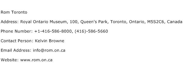 Rom Toronto Address Contact Number