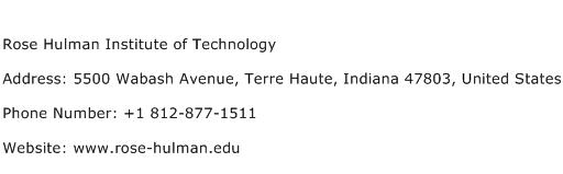 Rose Hulman Institute of Technology Address Contact Number