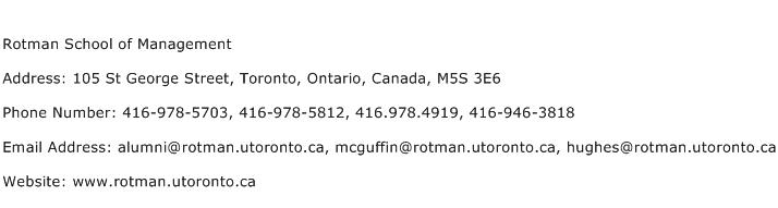 Rotman School of Management Address Contact Number