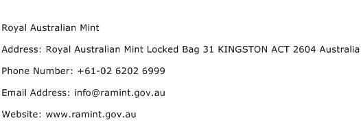 Royal Australian Mint Address Contact Number