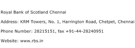 Royal Bank of Scotland Chennai Address Contact Number