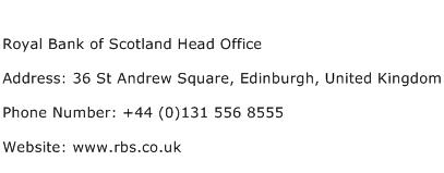 Royal Bank of Scotland Head Office Address Contact Number