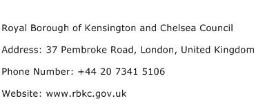 Royal Borough of Kensington and Chelsea Council Address Contact Number