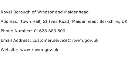 Royal Borough of Windsor and Maidenhead Address Contact Number