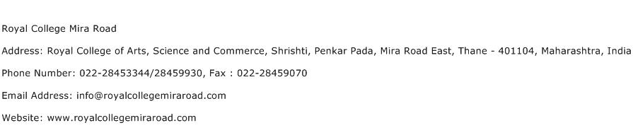 Royal College Mira Road Address Contact Number