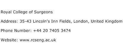 Royal College of Surgeons Address Contact Number