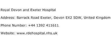 Royal Devon and Exeter Hospital Address Contact Number