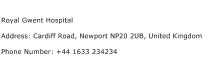 Royal Gwent Hospital Address Contact Number