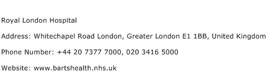 Royal London Hospital Address Contact Number