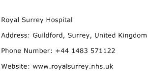 Royal Surrey Hospital Address Contact Number