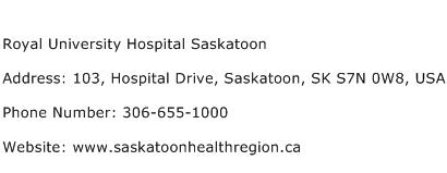 Royal University Hospital Saskatoon Address Contact Number