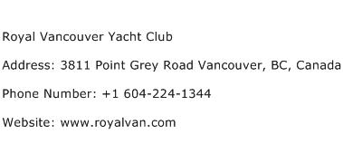 Royal Vancouver Yacht Club Address Contact Number