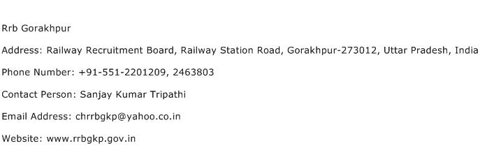 Rrb Gorakhpur Address Contact Number