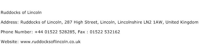 Ruddocks of Lincoln Address Contact Number