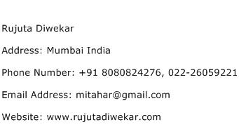 Rujuta Diwekar Address Contact Number