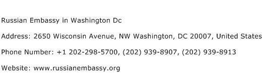Russian Embassy in Washington Dc Address Contact Number